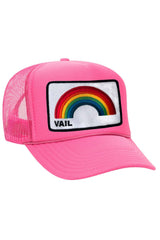 VAIL RAINBOW VINTAGE LOW RISE FOAM TRUCKER HAT Aviator Nation NEON PINK