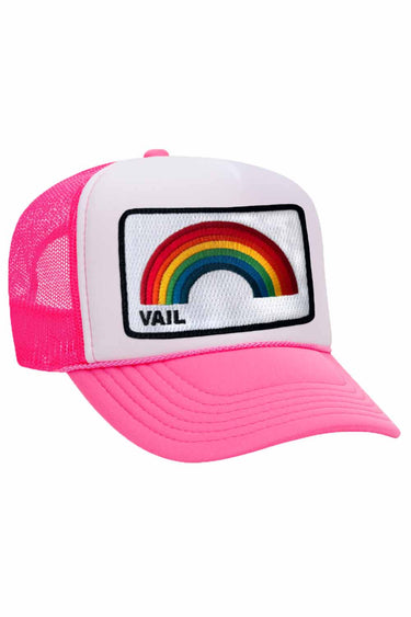 VAIL RAINBOW VINTAGE LOW RISE FOAM TRUCKER HAT Aviator Nation NEON PINK / WHITE / NEON PINK