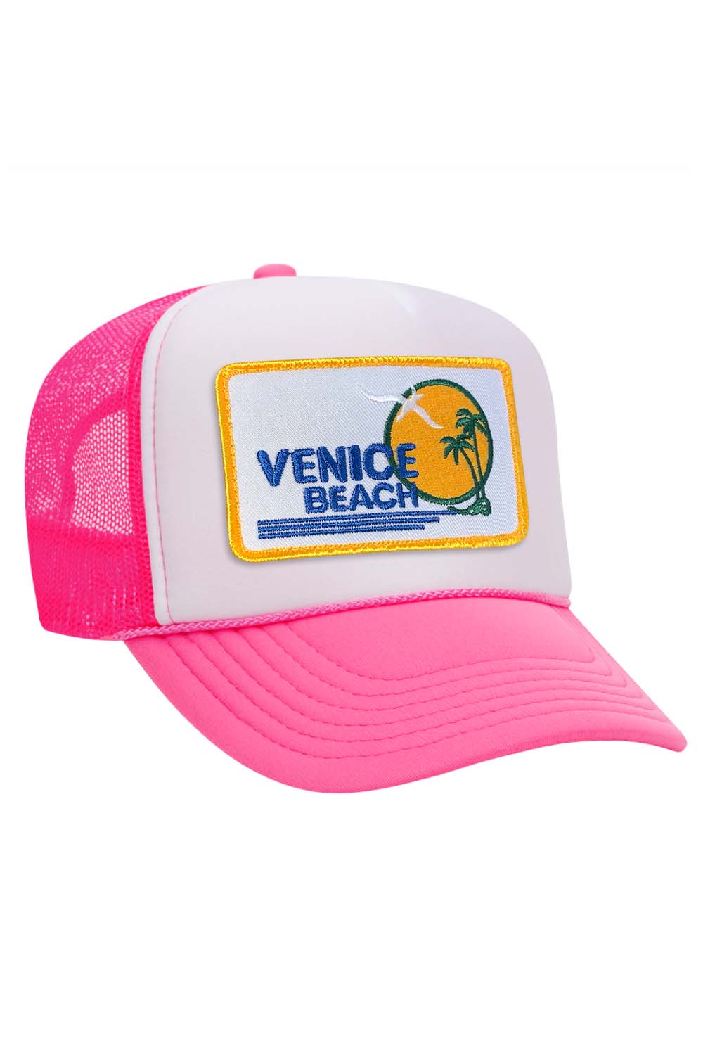 VENICE BEACH VINTAGE TRUCKER HAT HATS Aviator Nation OS NEON PINK // WHITE // NEON PINK