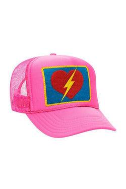 VINTAGE BOLT HEART TRUCKER HAT HATS Aviator Nation NEON PINK