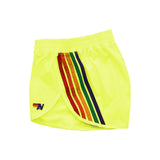 WOMEN'S 5 STRIPE FLEX BOARD SHORTS - NEON YELLOW // RAINBOW Women's Board Shorts Aviator Nation