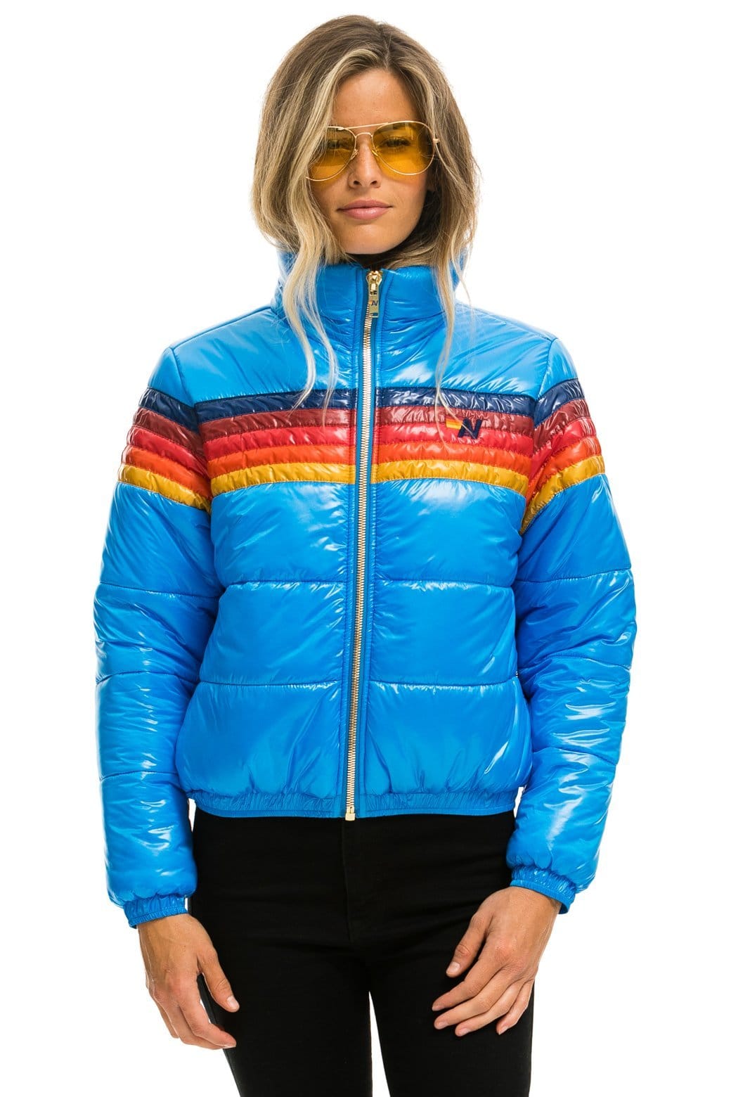 WOMEN'S 5 STRIPE LUXE APRES PUFFER JACKET - GLOSSY BLUE Jacket Aviator Nation