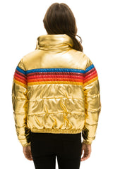 WOMEN'S 5 STRIPE LUXE APRES PUFFER JACKET - GLOSSY GOLD Jacket Aviator Nation