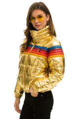 WOMEN'S 5 STRIPE LUXE APRES PUFFER JACKET - GLOSSY GOLD Jacket Aviator Nation