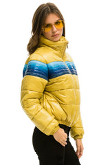 WOMEN'S 5 STRIPE LUXE APRES PUFFER JACKET - GLOSSY KHAHKI Jacket Aviator Nation