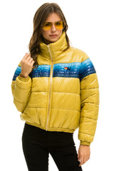 WOMEN'S 5 STRIPE LUXE APRES PUFFER JACKET - GLOSSY KHAHKI Jacket Aviator Nation