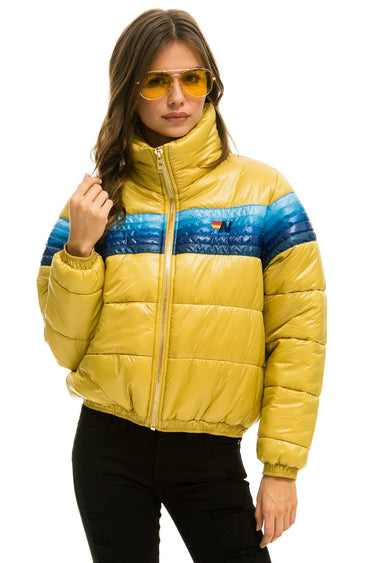 WOMEN'S 5 STRIPE LUXE APRES PUFFER JACKET - GLOSSY KHAHKI Jacket Aviator Nation