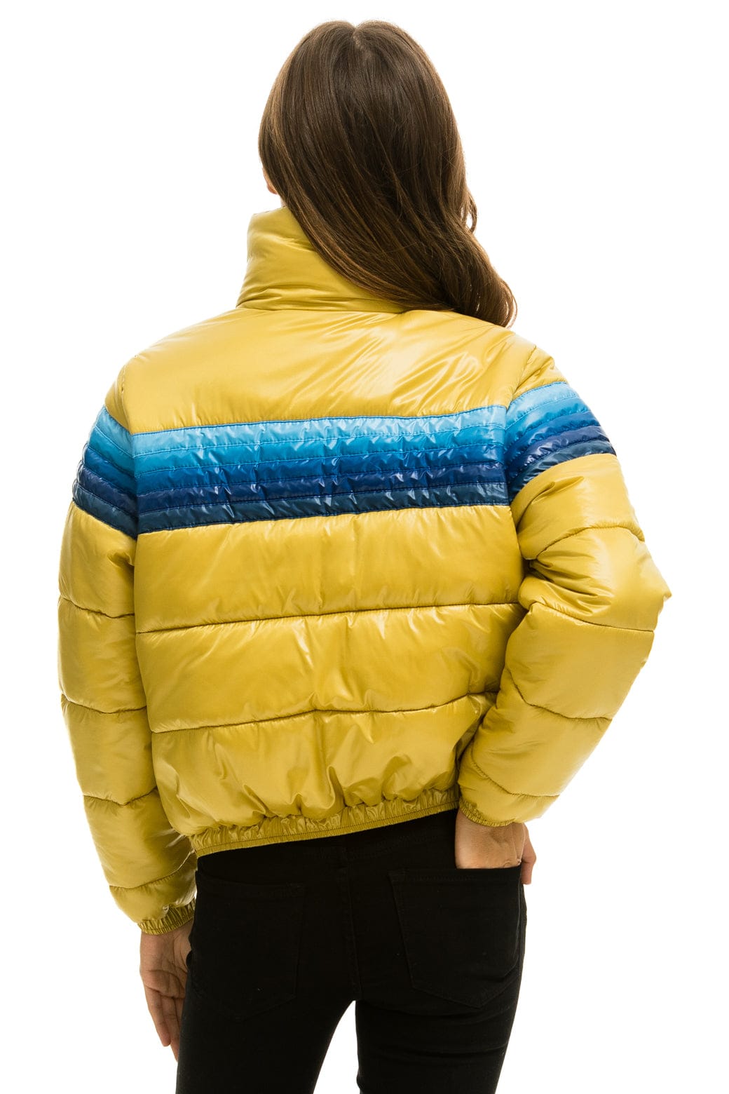 WOMEN'S 5 STRIPE LUXE APRES PUFFER JACKET - GLOSSY KHAHKI Jacket Aviator Nation