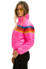 WOMEN'S 5 STRIPE LUXE APRES PUFFER JACKET - GLOSSY NEON PINK Jacket Aviator Nation