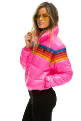 WOMEN'S 5 STRIPE LUXE APRES PUFFER JACKET - GLOSSY NEON PINK Jacket Aviator Nation