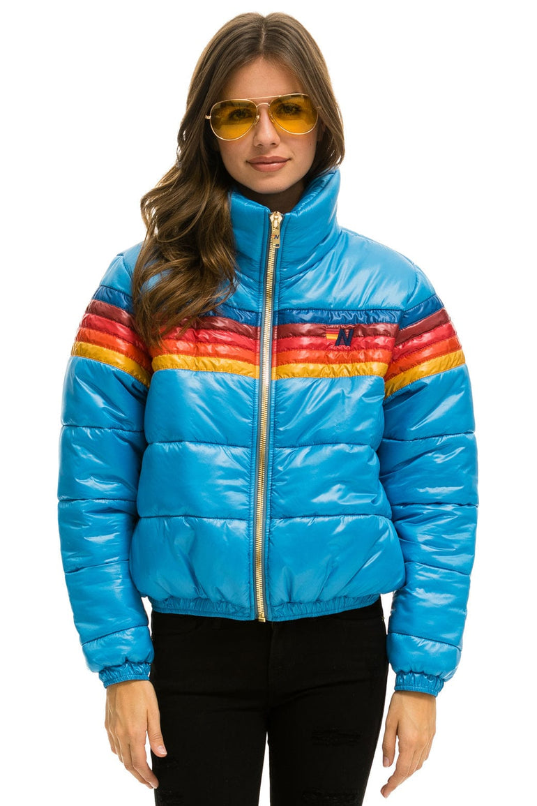 WOMEN'S 5 STRIPE LUXE APRES PUFFER JACKET - GLOSSY OCEAN Jacket Aviator Nation