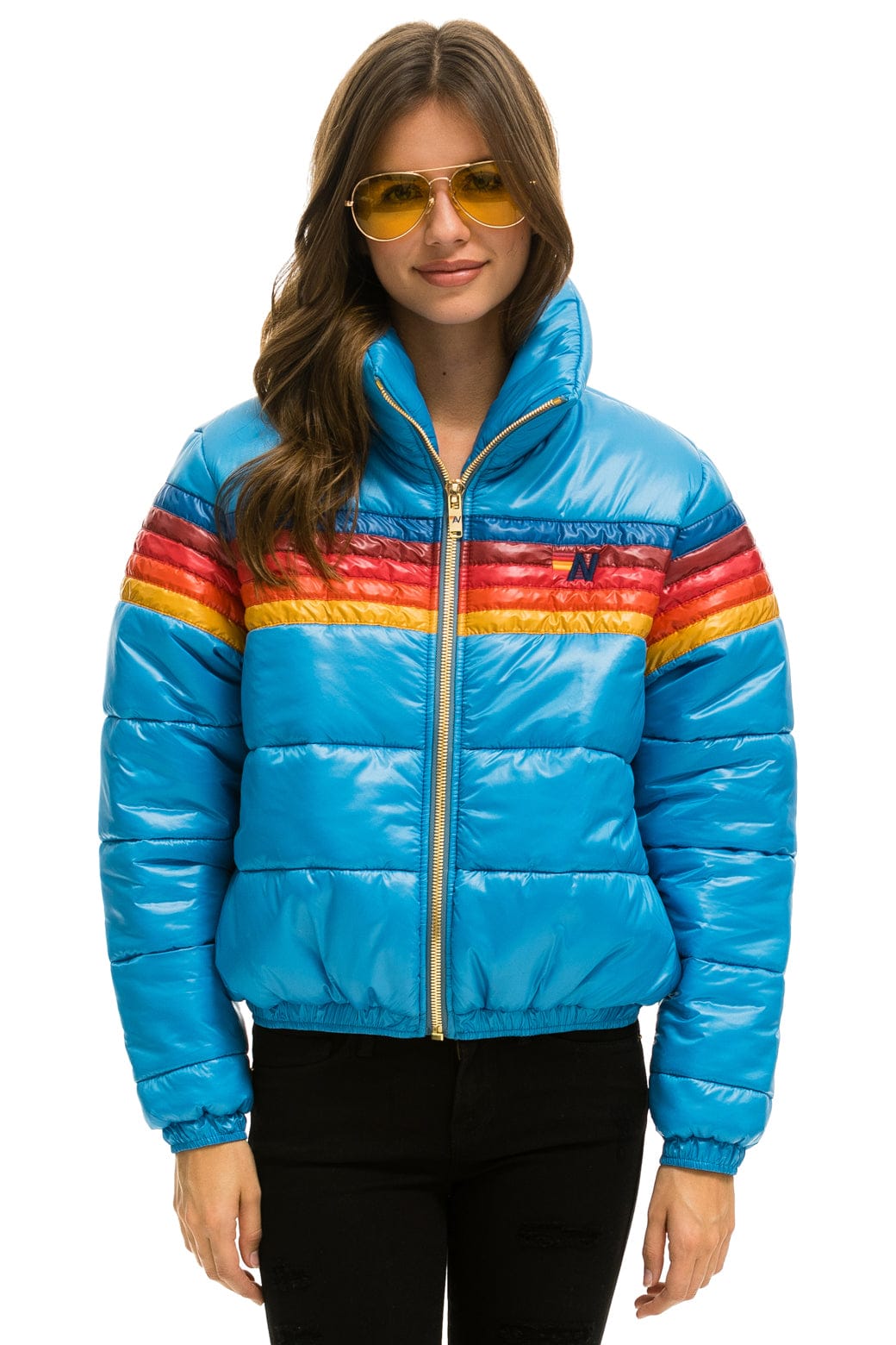 WOMEN'S 5 STRIPE LUXE APRES PUFFER JACKET - GLOSSY OCEAN Jacket Aviator Nation