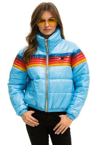 WOMEN'S 5 STRIPE LUXE APRES PUFFER JACKET - GLOSSY SKY Jacket Aviator Nation