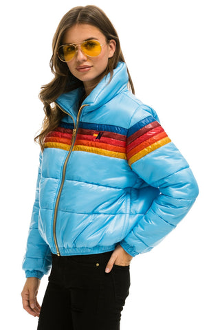 WOMEN'S 5 STRIPE LUXE APRES PUFFER JACKET - GLOSSY SKY Jacket Aviator Nation