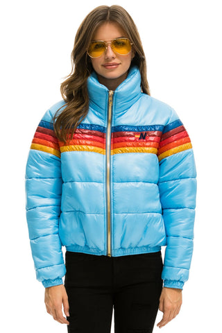 WOMEN'S 5 STRIPE LUXE APRES PUFFER JACKET - GLOSSY SKY Jacket Aviator Nation