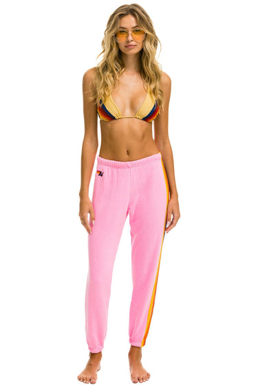 WOMEN'S 5 STRIPE SWEATPANTS - NEON PINK Womens Sweatpants Aviator Nation