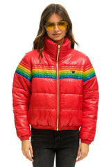 WOMEN'S 6 STRIPE LUXE APRES PUFFER JACKET - GLOSSY CHERRY Jacket Aviator Nation