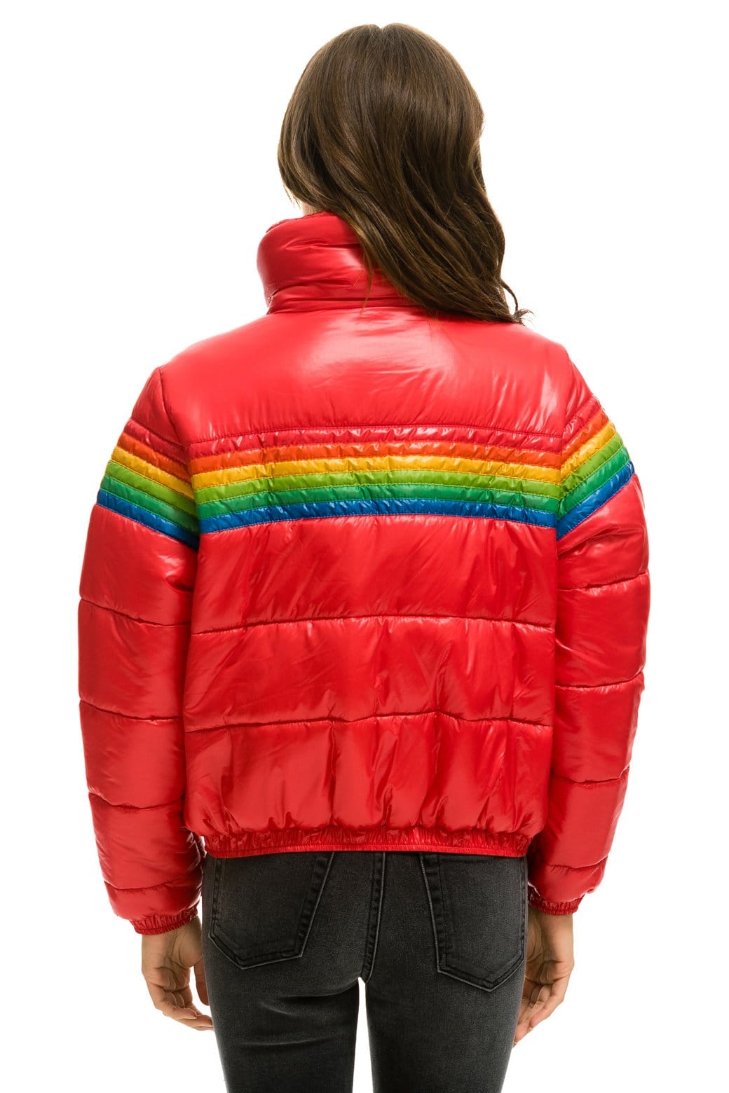 WOMEN'S 6 STRIPE LUXE APRES PUFFER JACKET - GLOSSY CHERRY Jacket Aviator Nation
