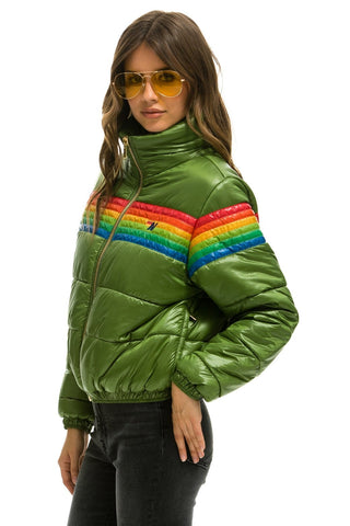 WOMEN'S 6 STRIPE LUXE APRES PUFFER JACKET - GLOSSY GARDEN GREEN Jacket Aviator Nation