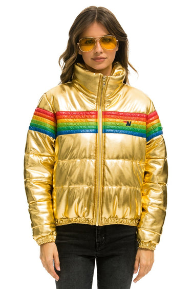 WOMEN'S 6 STRIPE LUXE APRES PUFFER JACKET - GLOSSY GOLDEN Jacket Aviator Nation
