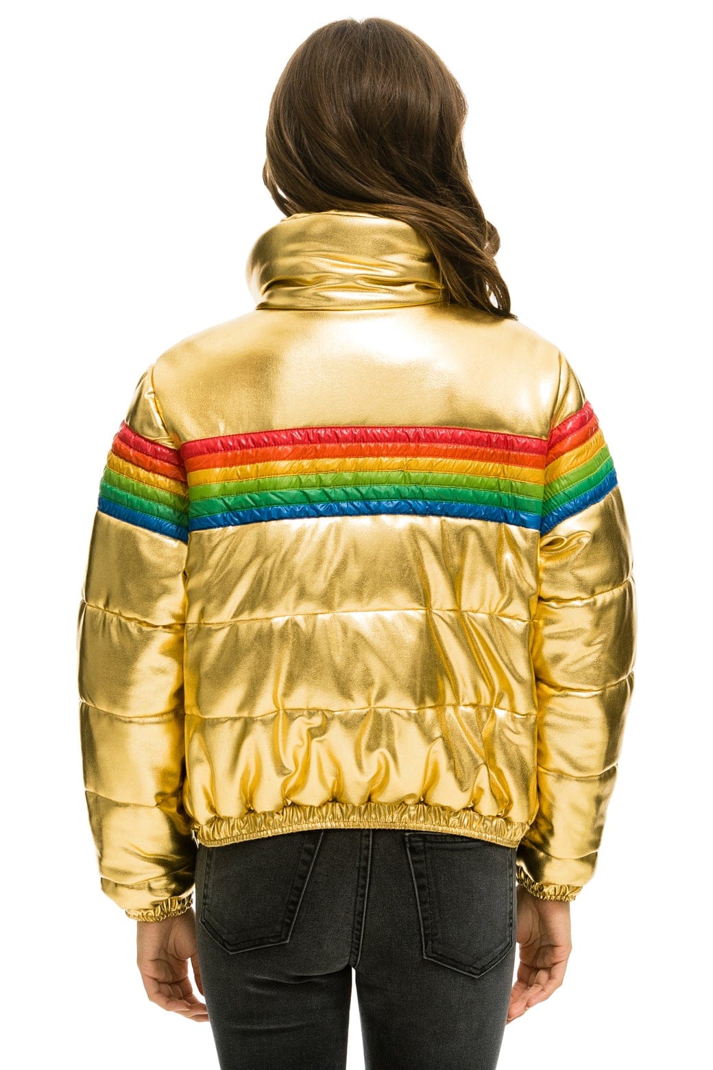 WOMEN'S 6 STRIPE LUXE APRES PUFFER JACKET - GLOSSY GOLDEN Jacket Aviator Nation