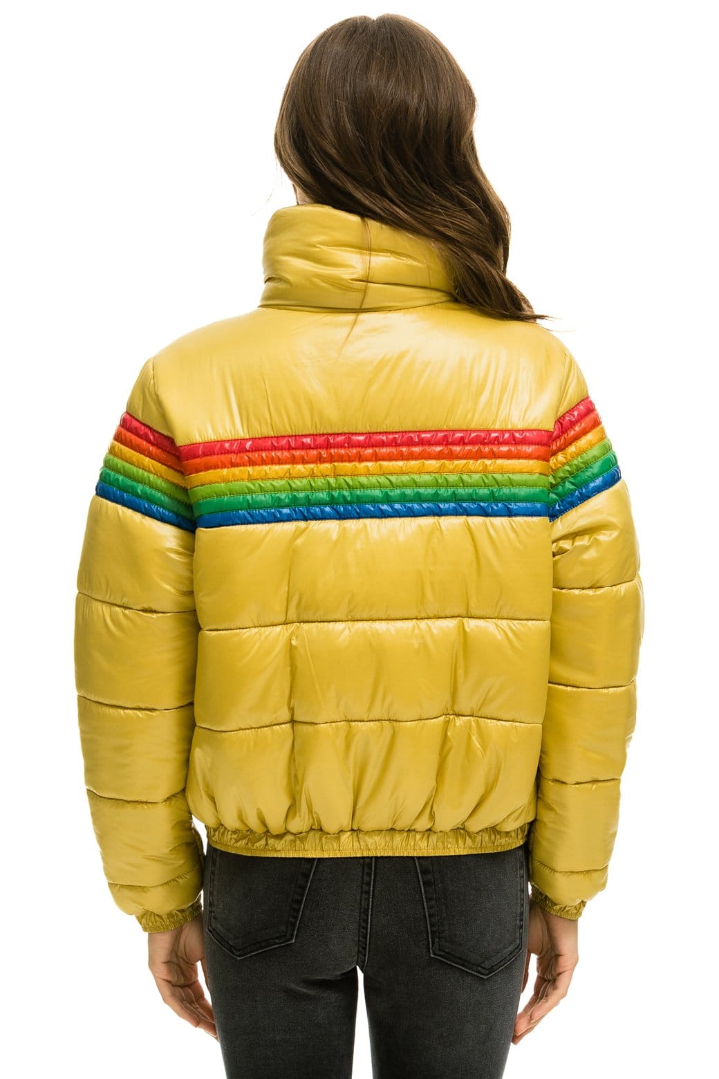 WOMEN'S 6 STRIPE LUXE APRES PUFFER JACKET - GLOSSY KHAKI Jacket Aviator Nation