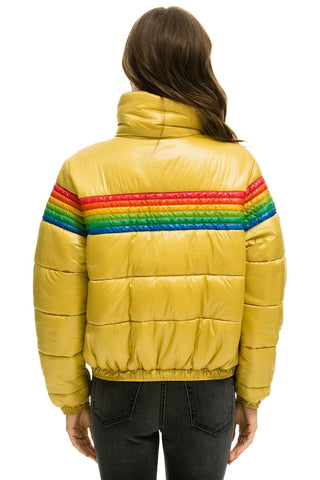 WOMEN'S 6 STRIPE LUXE APRES PUFFER JACKET - GLOSSY KHAKI Jacket Aviator Nation