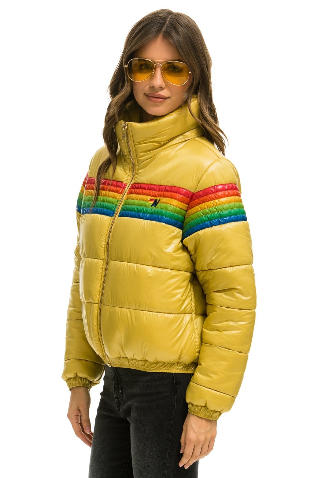 WOMEN'S 6 STRIPE LUXE APRES PUFFER JACKET - GLOSSY KHAKI Jacket Aviator Nation