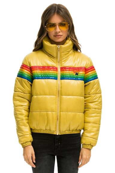 WOMEN'S 6 STRIPE LUXE APRES PUFFER JACKET - GLOSSY KHAKI Jacket Aviator Nation