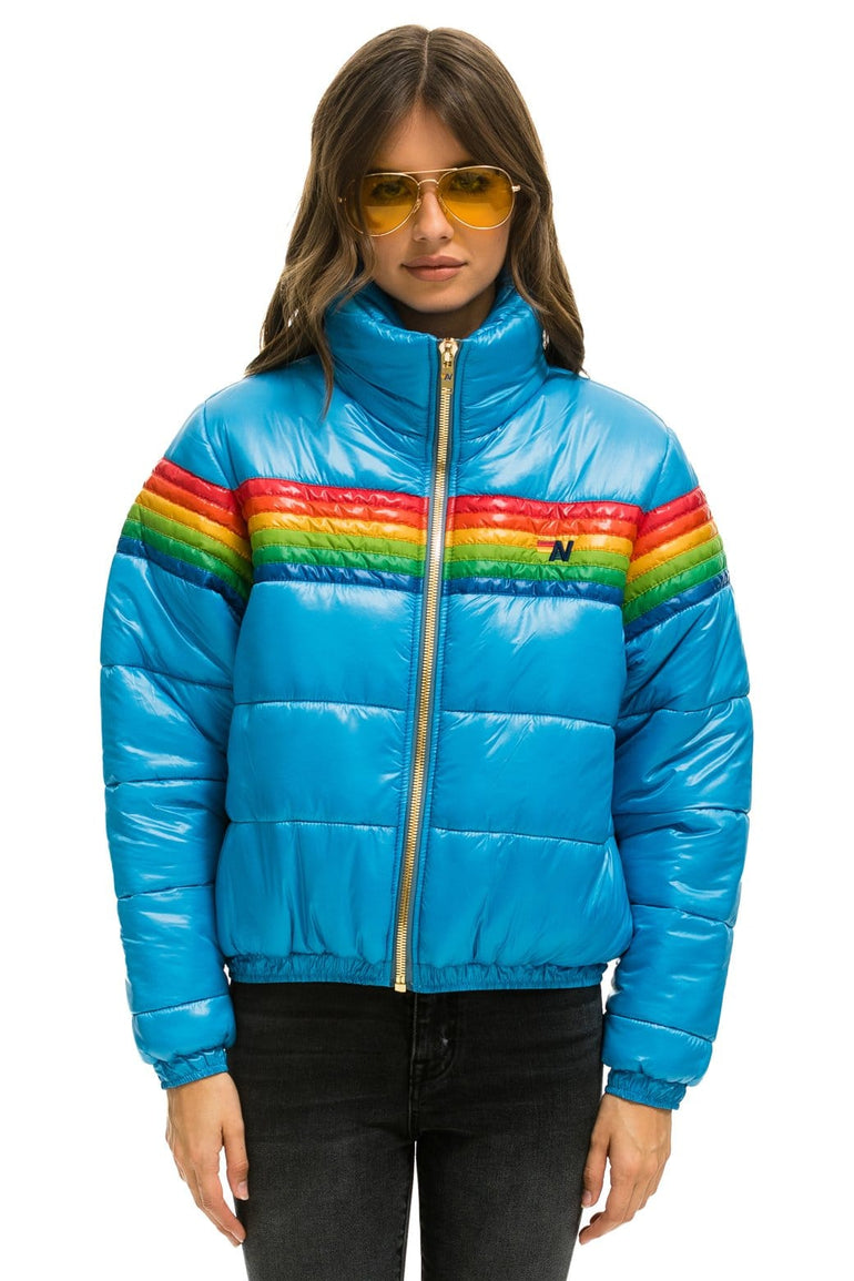 WOMEN'S 6 STRIPE LUXE APRES PUFFER JACKET - GLOSSY OCEAN Jacket Aviator Nation