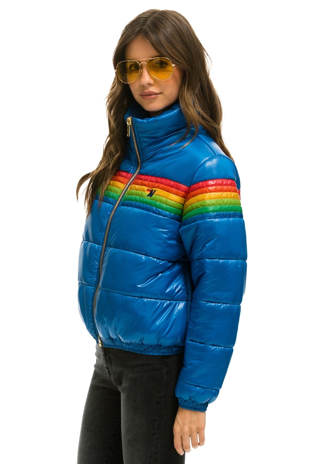 WOMEN'S 6 STRIPE LUXE APRES PUFFER JACKET - GLOSSY SNORKEL BLUE Jacket Aviator Nation