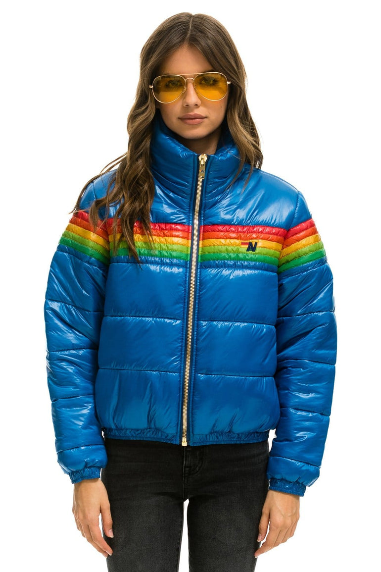 WOMEN'S 6 STRIPE LUXE APRES PUFFER JACKET - GLOSSY SNORKEL BLUE Jacket Aviator Nation
