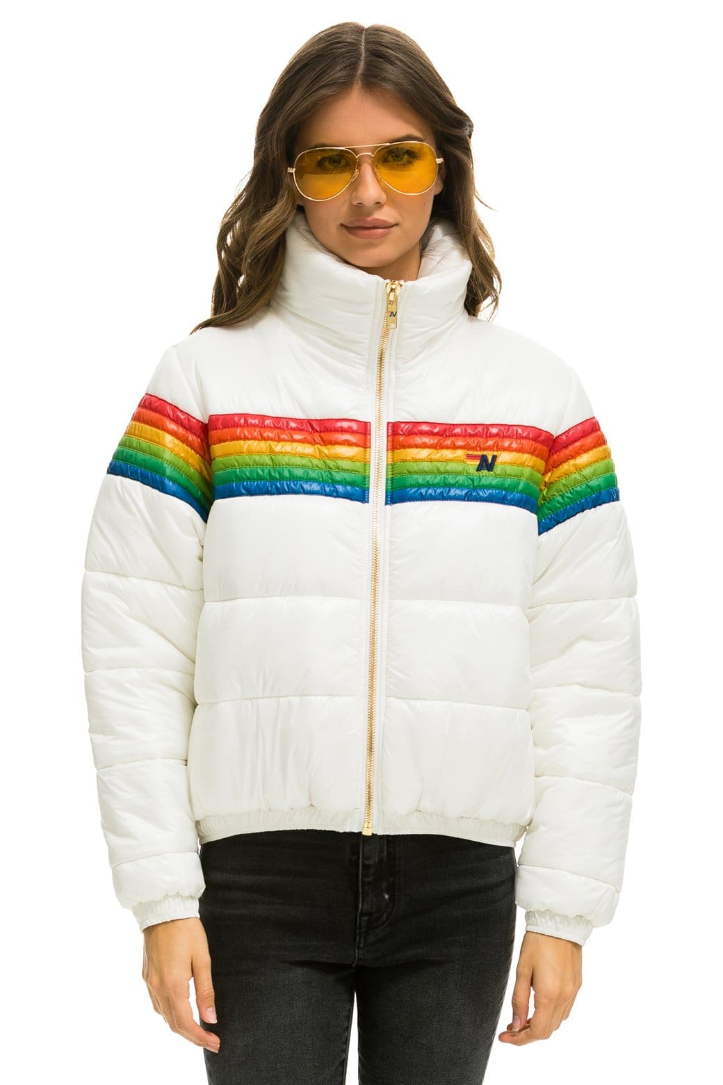 WOMEN'S 6 STRIPE LUXE APRES PUFFER JACKET - GLOSSY WHITE Jacket Aviator Nation