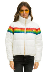 WOMEN'S 6 STRIPE LUXE APRES PUFFER JACKET - GLOSSY WHITE Jacket Aviator Nation