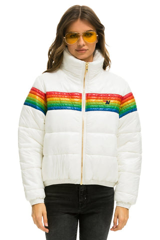 WOMEN'S 6 STRIPE LUXE APRES PUFFER JACKET - GLOSSY WHITE Jacket Aviator Nation