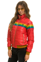 WOMEN'S 6 STRIPE RAINBOW SLEEVE JACKET - GLOSSY CHERRY Jacket Aviator Nation