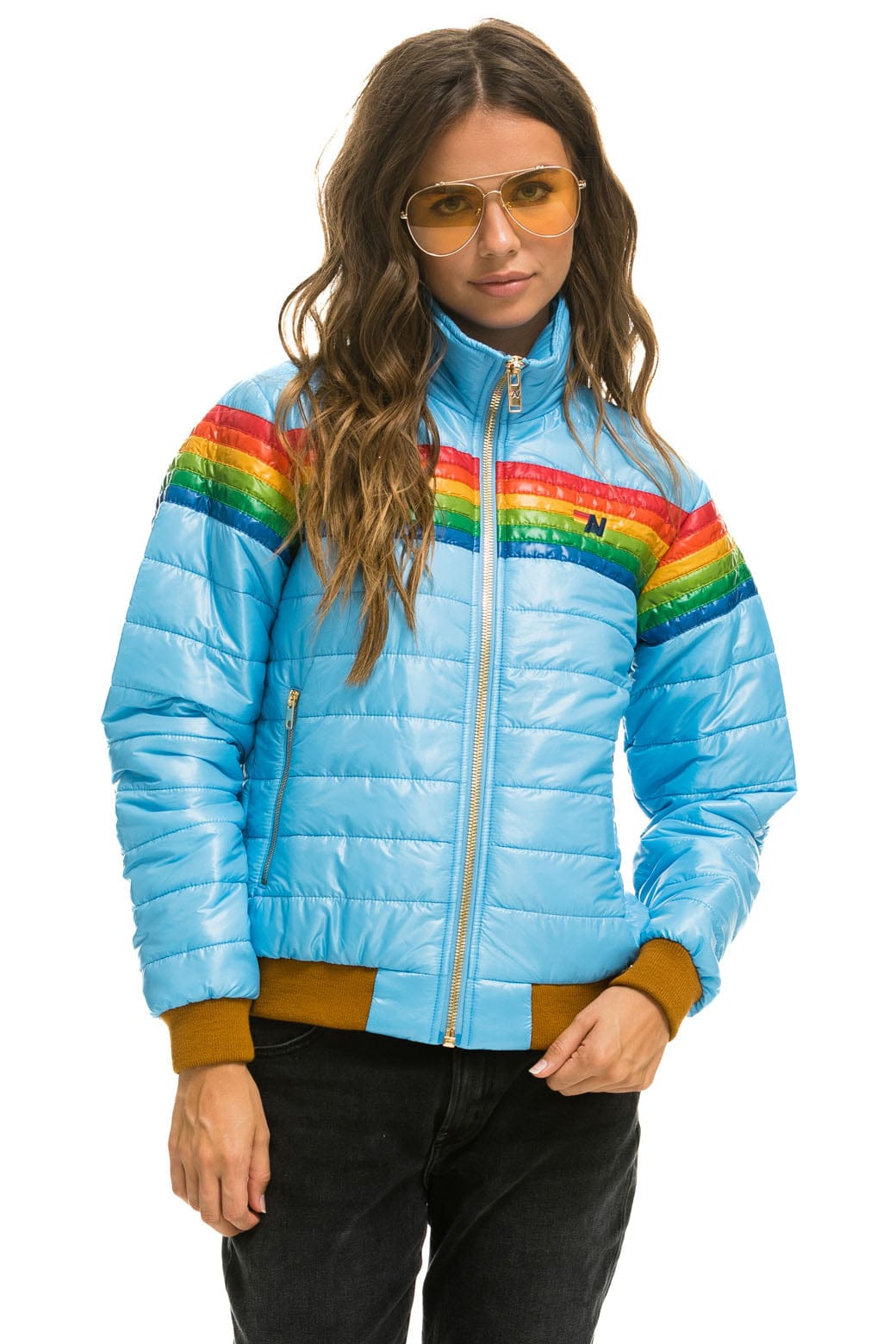WOMEN'S 6 STRIPE RAINBOW SLEEVE JACKET - GLOSSY SKY Jacket Aviator Nation