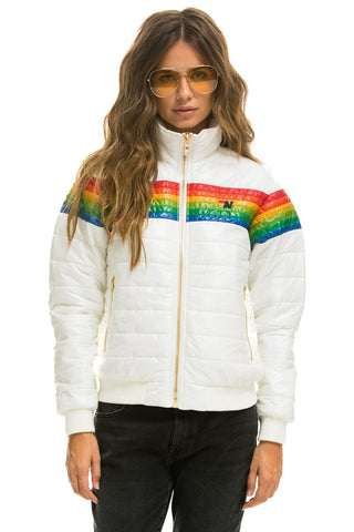 WOMEN'S 6 STRIPE RAINBOW SLEEVE JACKET - GLOSSY WHITE Jacket Aviator Nation