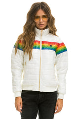 WOMEN'S 6 STRIPE RAINBOW SLEEVE JACKET - GLOSSY WHITE Jacket Aviator Nation