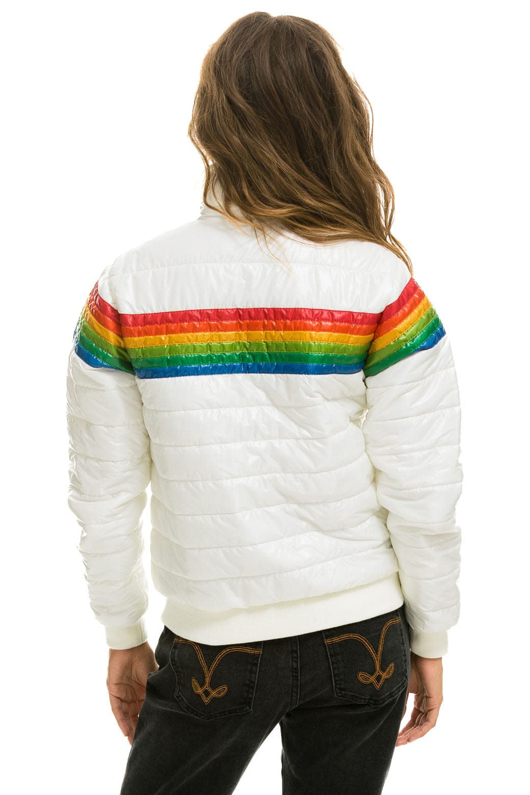 WOMEN'S 6 STRIPE RAINBOW SLEEVE JACKET - GLOSSY WHITE Jacket Aviator Nation