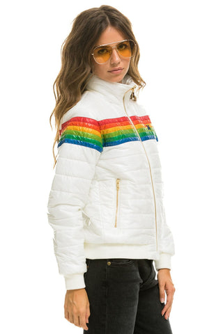 WOMEN'S 6 STRIPE RAINBOW SLEEVE JACKET - GLOSSY WHITE Jacket Aviator Nation