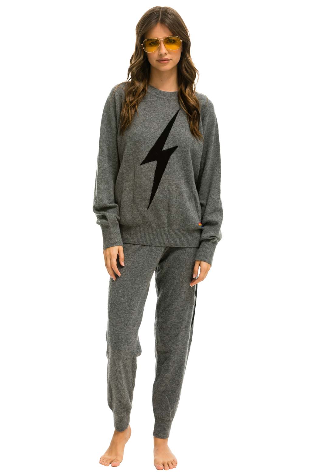 WOMEN'S BOLT CASHMERE LIGHT SWEATER PANT - DEEP HEATHER // BLACK BOLT Womens Sweatpants Aviator Nation