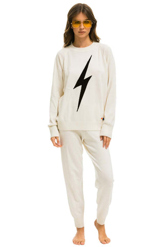 WOMEN'S BOLT CASHMERE LIGHT SWEATER PANT - VINTAGE WHITE // BLACK BOLT Womens Sweatpants Aviator Nation