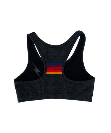 WOMEN'S BOLT EMBROIDERY SPORTS BRA - CHARCOAL Sports Bra Aviator Nation