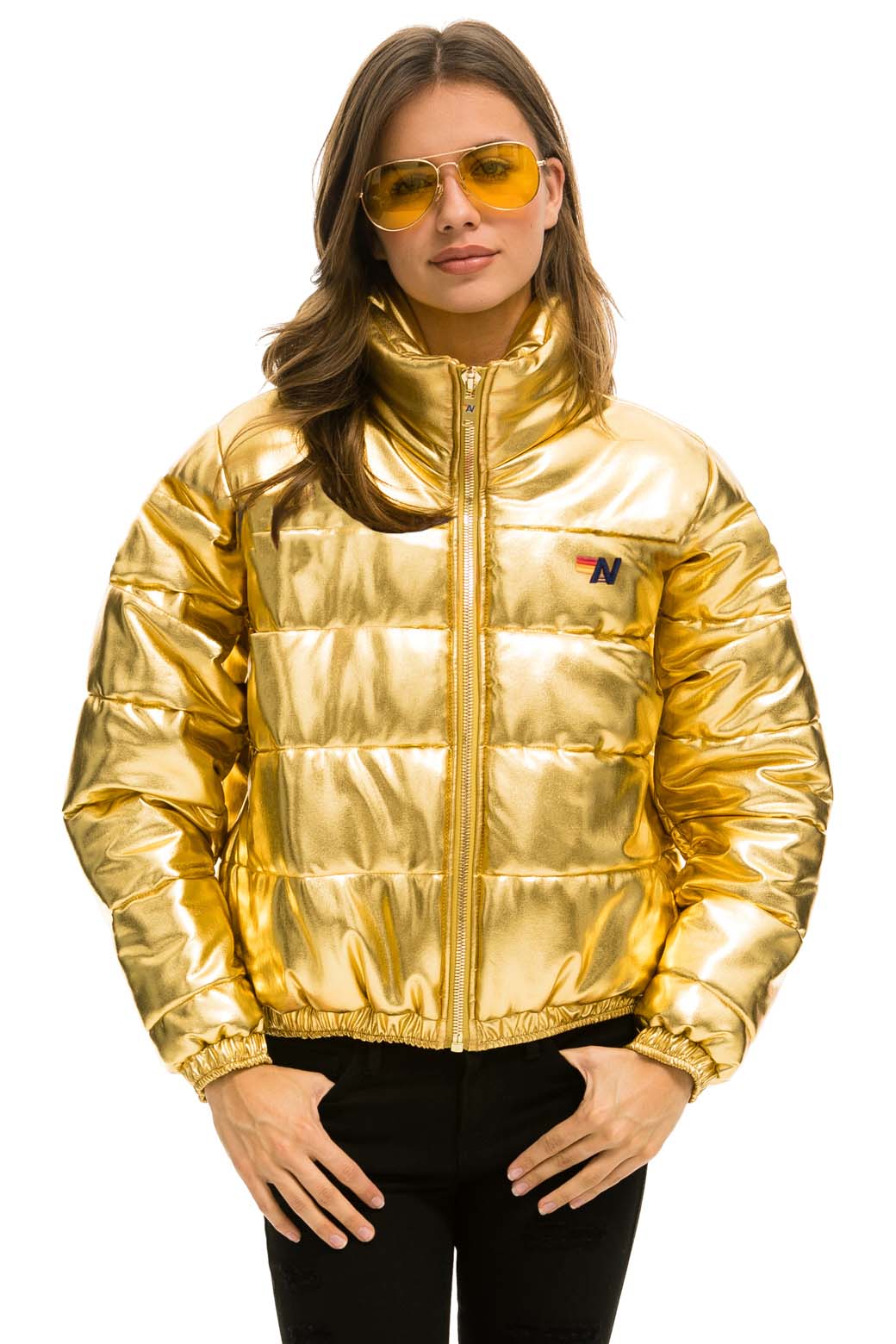 WOMEN&#39;S BOLT LUXE APRES PUFFER JACKET - METALIC GOLD Jacket Aviator Nation 