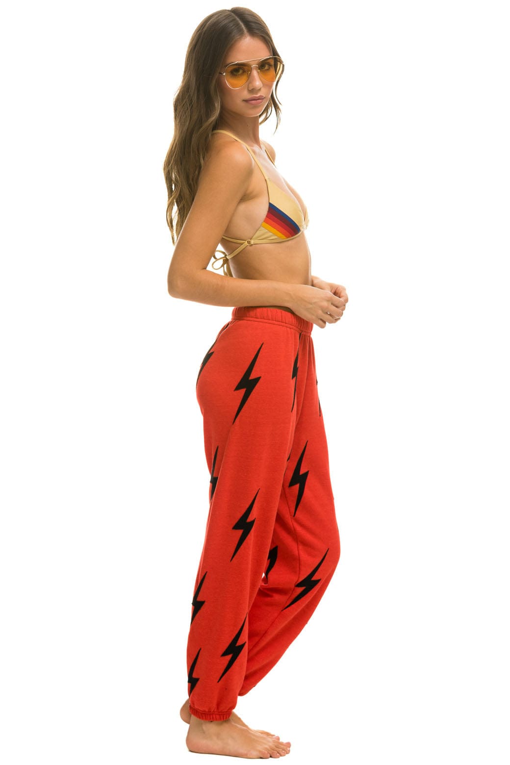 WOMEN'S BOLT STITCH REPEAT SWEATPANTS - RED // BLACK Womens Sweatpants Aviator Nation