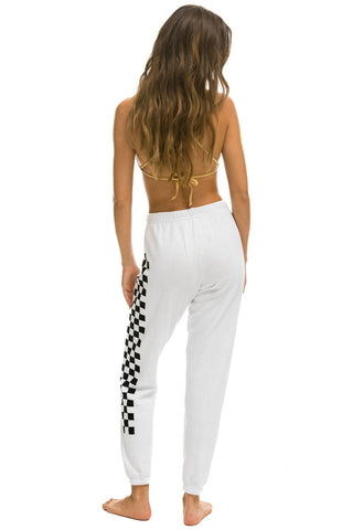 WOMEN'S CHECK LEG SWEATPANTS - WHITE Womens Sweatpants Aviator Nation