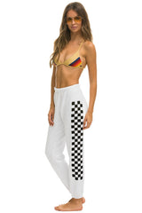 WOMEN'S CHECK LEG SWEATPANTS - WHITE Womens Sweatpants Aviator Nation