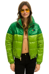 WOMEN'S COLOR BLOCK HALF AND HALF APRES PUFFER JACKET - AMAZON GLOSSY Jacket Aviator Nation