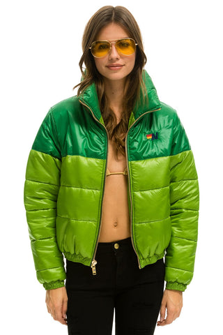WOMEN'S COLOR BLOCK HALF AND HALF APRES PUFFER JACKET - AMAZON GLOSSY Jacket Aviator Nation